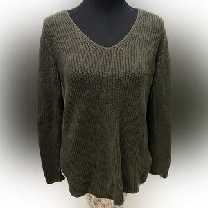 J.Crew Mercantile army Green V-neck knit cotton sweater XS oversized